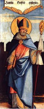 jutro
----------------------------------------
1108
------------------------------------
Święty Godfryd (ur. ok. 1065, zm. 8 listopada 1115 w Soissons) – święty katolicki, biskup Amiens.
Życie
Od piątego roku życia wychowywał się w klasztorze Mont-Saint-Quentin w pobliżu Péronne. W 1090 roku otrzymał święcenia kapłańskie[1] i został wybrany przełożonym benedyktyńskiego klasztoru Nogent-sous-Coucy. W 1104 roku na mocy ustaleń synodu w Troyes musiał przyjąć sakrę Amiens.

Święty Godfryd zwalczał symonię, był reformatorem życia klasztornego, popierał powstające nowe wspólnoty zakonne, był zwolennikiem reform kościelnych, stał na straży celibatu i dyscypliny kleru.

Reformatorskie zapędy i obrona mieszczan wywołały opór miejscowego społeczeństwa, co doprowadziło do jego wyjazdu do La Grande Chartreuse w listopadzie 1114 roku. Wezwany do powrotu przez biskupów zgromadzonych na synodzie w Beauvais powrócił, by wziąć udział w synodzie w Châlons. Zmarł w drodze z Reims do swojej diecezji, w opactwie St. Crépin (św. Kryspina) i tam został pochowany.

Kult
Święty Godfryd zmarł w opinii świętości i szybko został otoczony czcią. W księgach liturgicznych jego postać przywołano dopiero w XVI wieku.

Wspomnienie świętego Godfryda obchodzone jest 8 listopada.