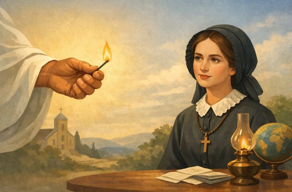 Dłoń trzymająca zapałkę i Paulina Jaricot